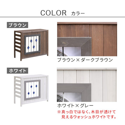 室外機カバー 木製 幅93cm ステンドグラス ガラス入り 目隠し 北欧風 ガーデニング 2色