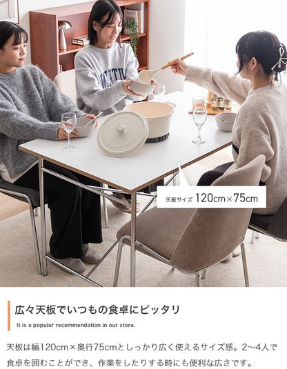 ダイニングテーブル 幅120cm 長方形 2人用-4人用 異素材ミックス メラミン天板 スチール脚 クロスバー構造