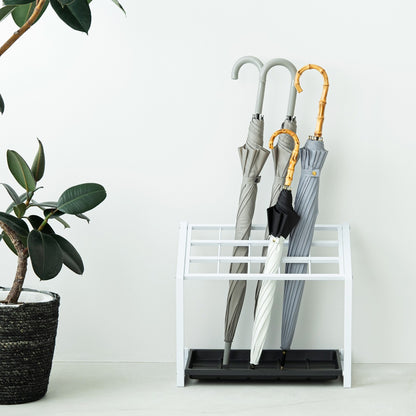 傘立て 大容量15本 スチール 業務用 仕切り付き 受け皿付き モノトーン 玄関 オフィス