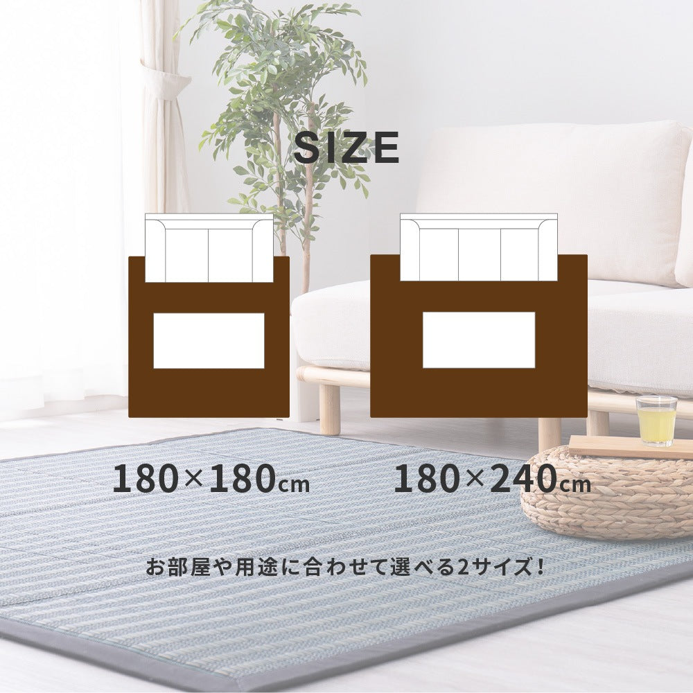 い草ラグ 約180×180cm ウレタン入り クッション性 静音 折りたたみ収納 夏 冷感 正方形
