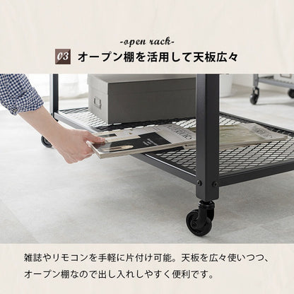 ローテーブル ヴィンテージ 90×50cm キャスター付き 棚付き スチール脚 メラミン天板 男前インテリア