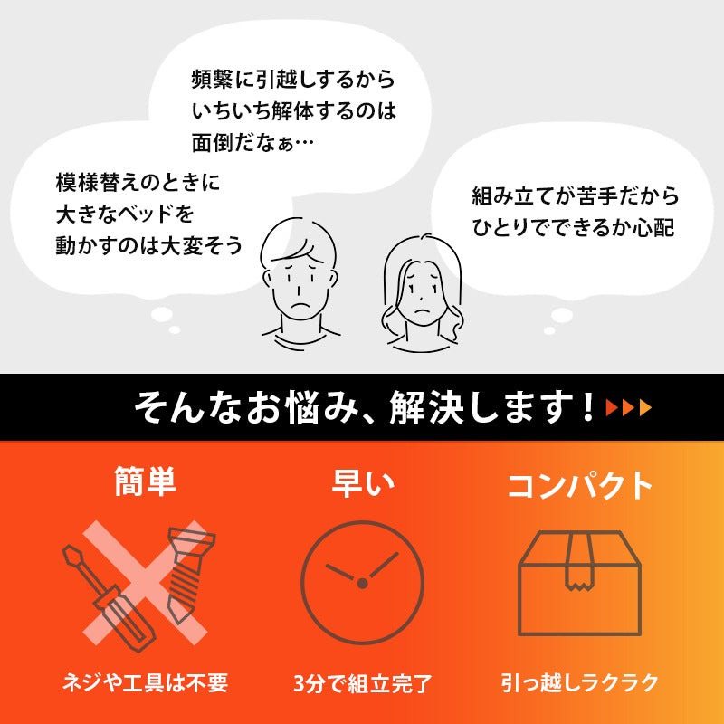 シングルベッド 天然木パイン材 工具不要 かんたん組立 2口コンセント スマホ充電 一人暮らし