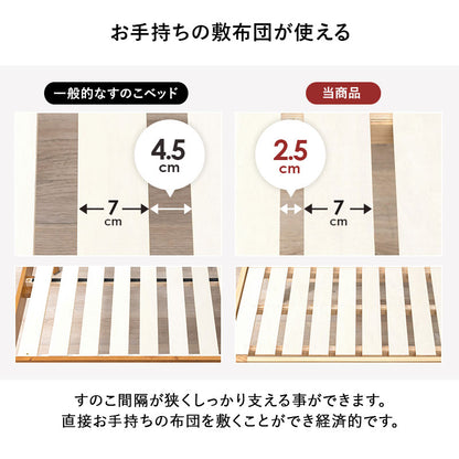 シングルベッド すのこ ロングサイズ 天然木 高さ3段調節 敷布団対応 コンセント付き 一人暮らし