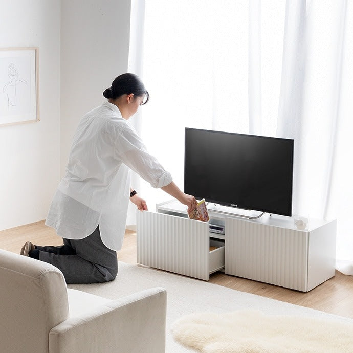 テレビ台 ローボード 幅100cm ウェーブデザイン 隠し収納スペース 引き出し ディスプレイ棚 サイドボード