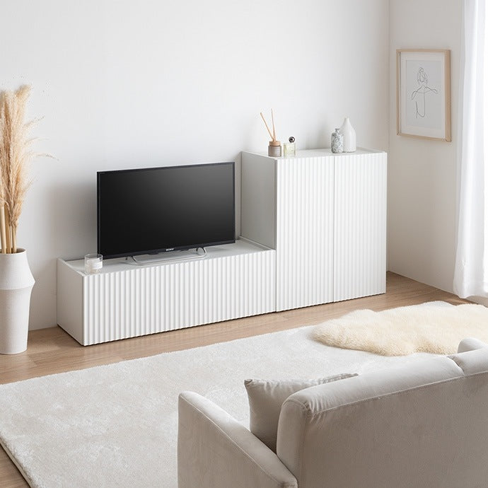 キャビネット 幅70cm ウェーブデザイン 扉収納 ルーター収納 リビングボード テレビ横 おしゃれ