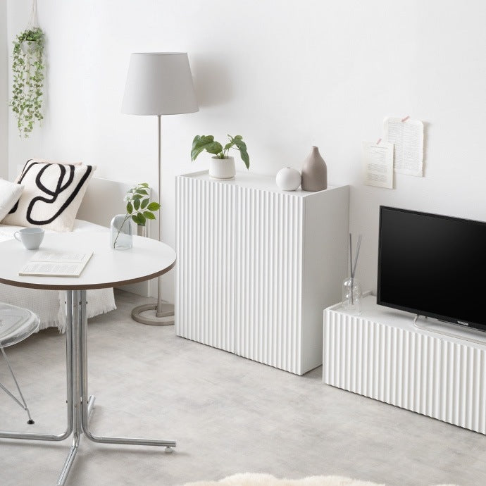 キャビネット 幅70cm ウェーブデザイン 扉収納 ルーター収納 リビングボード テレビ横 おしゃれ