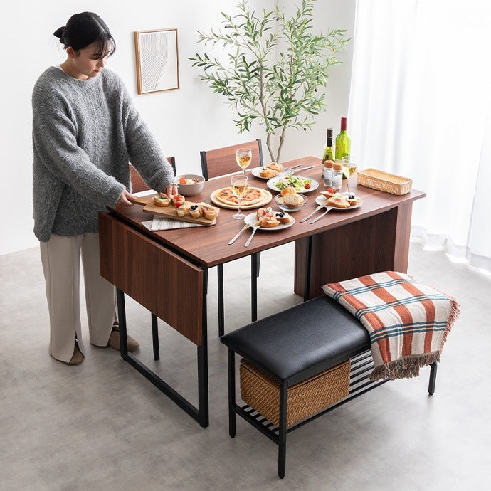 ダイニングセット 伸長式 テーブル123.6150cm チェア2脚 ベンチ 収納棚付き 24人用