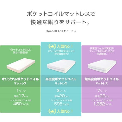 シングルベッド + 高密度マットレスセット 高通気性ロータイプベッド S アイアンフレーム／高密度ポケットコイルマットレス 高反発