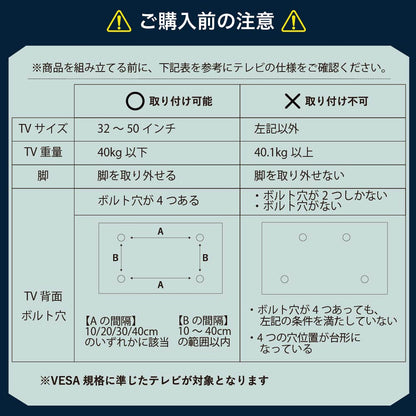 壁寄せテレビスタンド 収納ラックセット 幅90cm 高さ調整 首振り機能 配線隠し 32インチ～50インチ対応