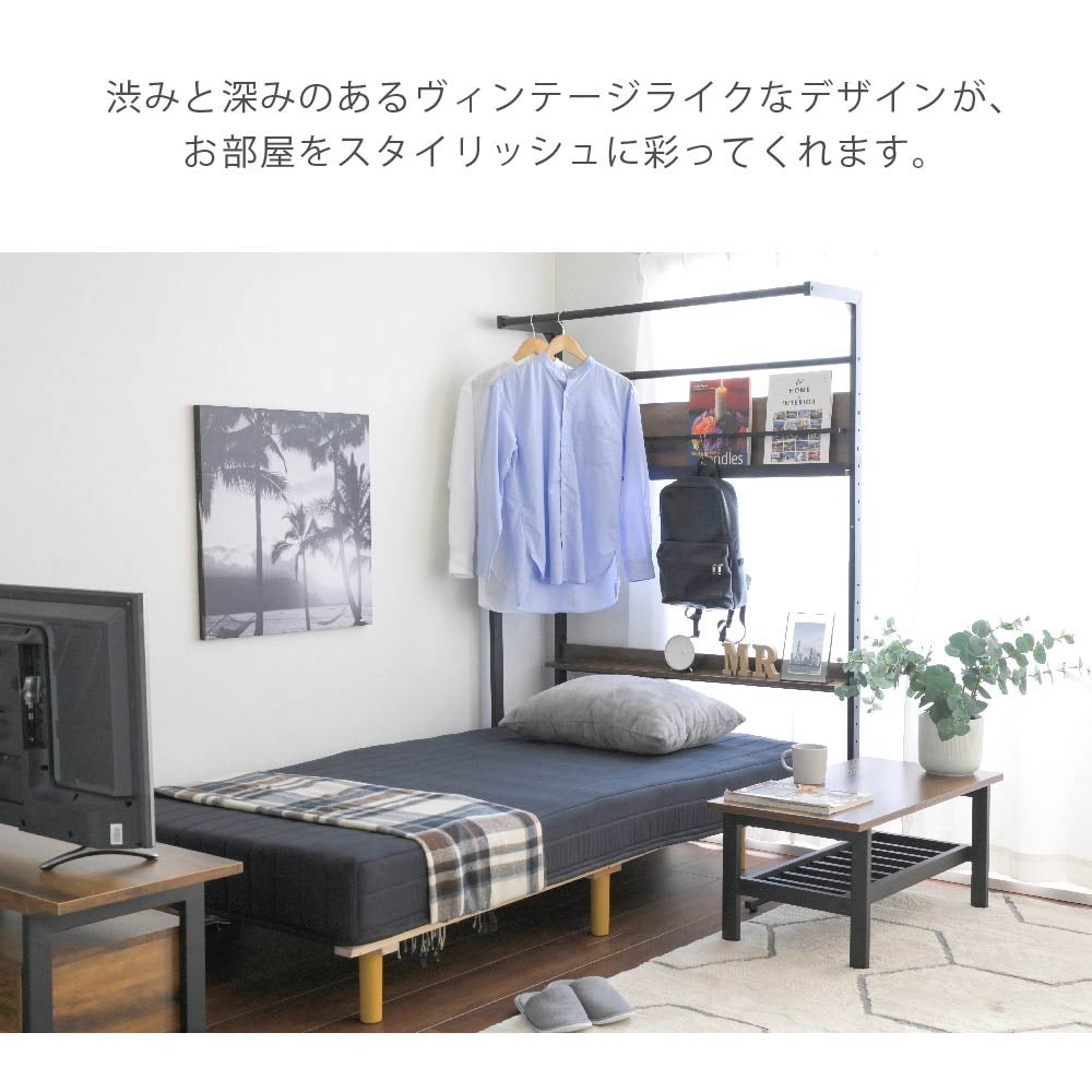 ベッド上 ハンガーラック 後付けヘッドボード 省スペース 一人暮らし ワンルーム 棚付き 壁面収納