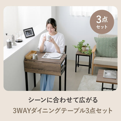 折りたたみダイニングテーブルセット 2人用 幅60cm バタフライ天板＆チェア・スツール付き 省スペース＆ヴィンテージ風デザイン