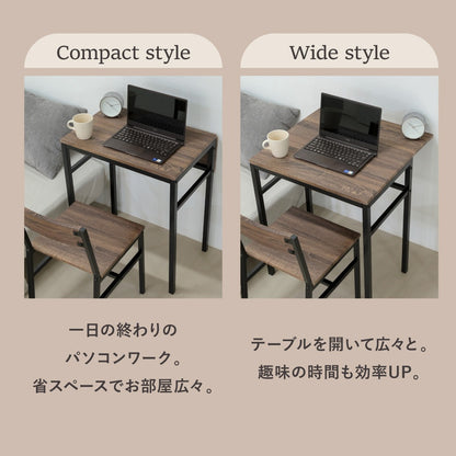 折りたたみダイニングテーブルセット 2人用 幅60cm バタフライ天板＆チェア・スツール付き 省スペース＆ヴィンテージ風デザイン