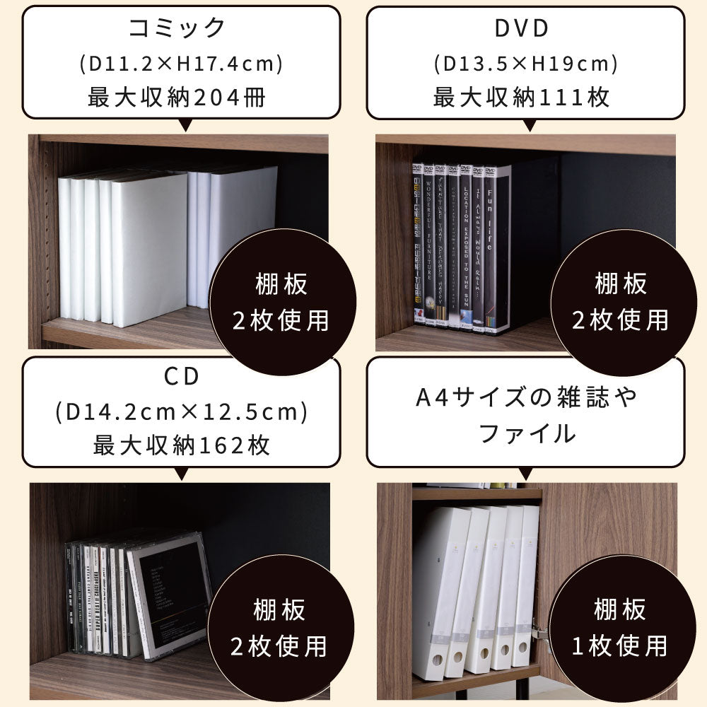 棚付き フラット本棚 ロータイプ 幅60cm キャビネット 扉付き コミックラック