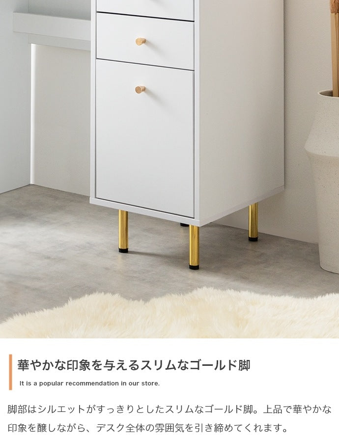 デスク 幅90cm 引き出し付き コードタップ収納 ホワイト ゴールド 大理石柄 在宅勤務