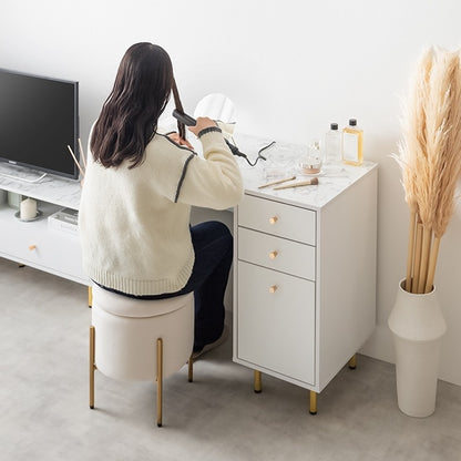 デスク 幅90cm 引き出し付き コードタップ収納 ホワイト ゴールド 大理石柄 在宅勤務