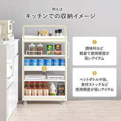 すきま収納ワゴン 幅16cm ロータイプ 両面使用 キッチン 取っ手付き 省スペース スリム