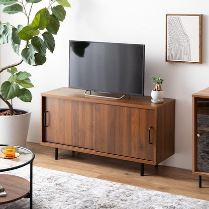 テレビ台 ローボード 引き戸収納付き 幅110cm レトロモダン 可動棚