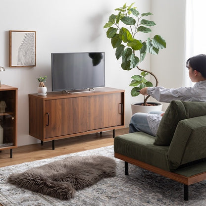 テレビ台 ローボード 引き戸収納付き 幅110cm レトロモダン 可動棚