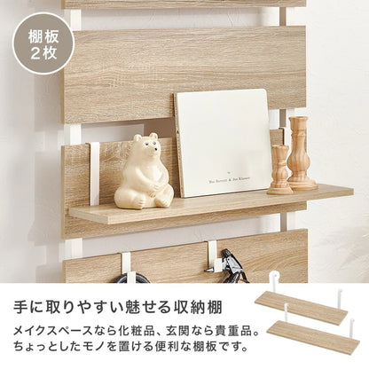 突っ張りラック ミラー付き 幅80cm 賃貸OK 壁面収納 ドレッサー兼用 高さ200265cm