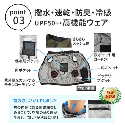 空調冷風ベスト フルセット 32V サイドファン 外仕事 ガーデニング ウォーキング 熱中症対策