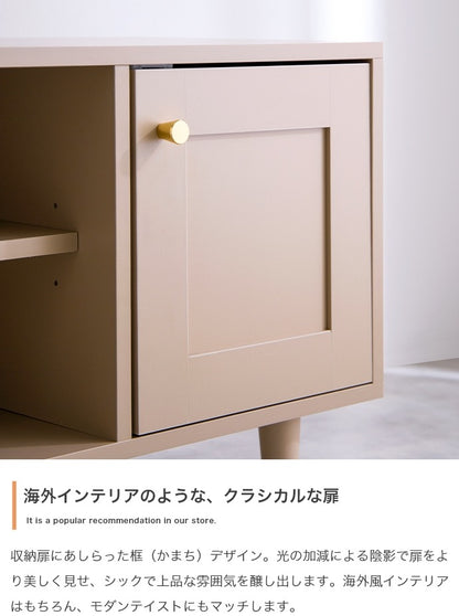 テレビ台 ローボード 幅90cm くすみカラー 框 シンプル 収納 シャンパンゴールド取っ手 コンパクト