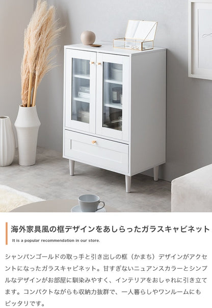 ガラスキャビネット 幅60cm 框 クラシカル くすみカラー 棚 モダンテイスト