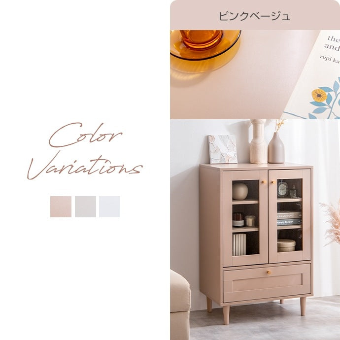 ガラスキャビネット 幅60cm 框 クラシカル くすみカラー 棚 モダンテイスト