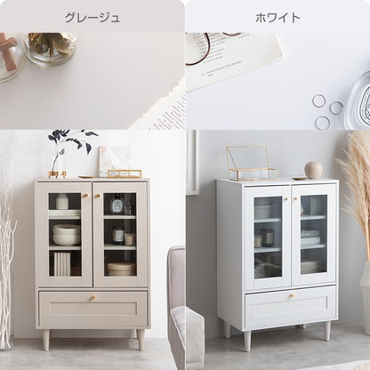 ガラスキャビネット 幅60cm 框 クラシカル くすみカラー 棚 モダンテイスト