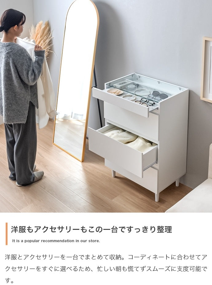 ショーケース付き チェスト 幅60cm ガラスケース 3段 たんす 引き出し コレクションケース