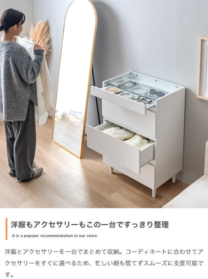 ショーケース付き チェスト 幅60cm ガラスケース 3段 たんす 引き出し コレクションケース