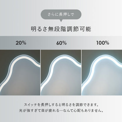 女優ミラー LED ドレッサー + スツールセット 幅75cm ウェーブミラー 引き出し椅子
