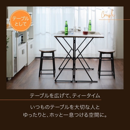 折りたたみ2wayダイニングセット 2人用 幅90cm バタフライテーブル＆スツール2脚省スペース＆多機能