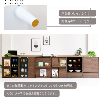 ディスプレイラック 幅60cm 2段 スライド扉付き 木製 北欧風 本棚 薄型 キャビネット