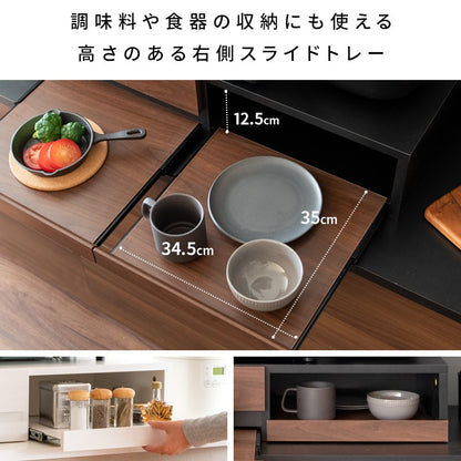 収納付き 3連レンジ下トレー 作業スペース 木目柄／大理石柄 スペース活用