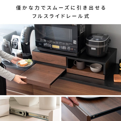 収納付き 3連レンジ下トレー 作業スペース 木目柄／大理石柄 スペース活用