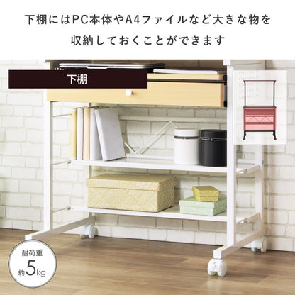 PCデスク 幅75cm 引き出し付き プリンター収納 上棚 下棚 キャスター付き 在宅勤務