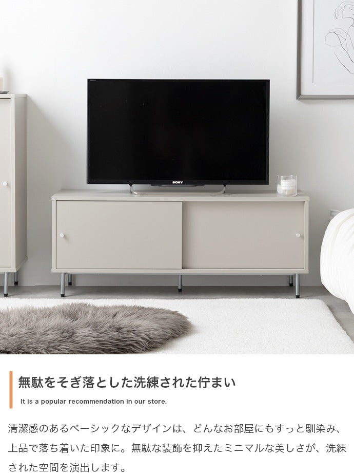 テレビ台 ローボード 幅100cm 引き戸収納 ミニマル 可動棚 コード通し穴