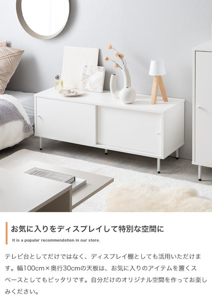 テレビ台 ローボード 幅100cm 引き戸収納 ミニマル 可動棚 コード通し穴