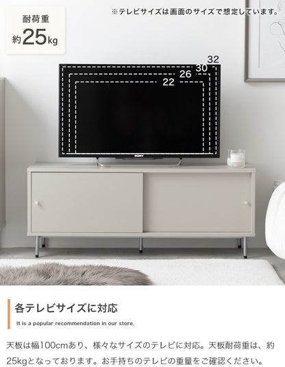 テレビ台 ローボード 幅100cm 引き戸収納 ミニマル 可動棚 コード通し穴