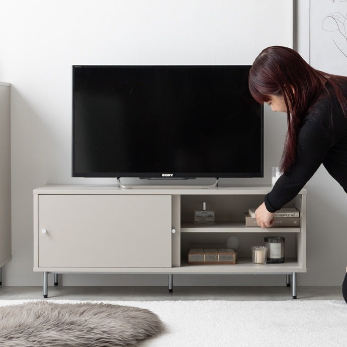 テレビ台 ローボード 幅100cm 引き戸収納 ミニマル 可動棚 コード通し穴