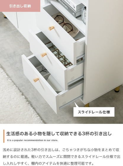 キャビネット 幅100cm 大理石柄 ゴールド脚 大人かわいい 収納家具 サイドボード