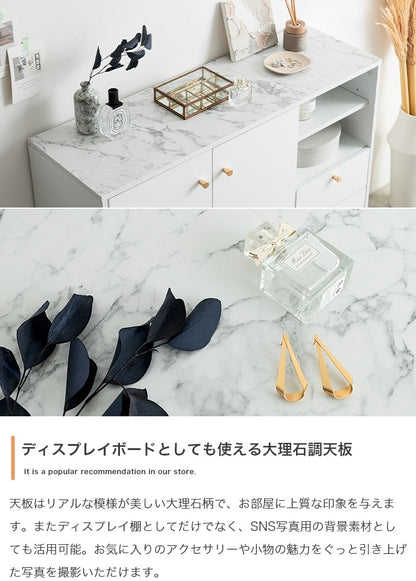 キャビネット 幅100cm 大理石柄 ゴールド脚 大人かわいい 収納家具 サイドボード