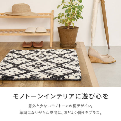 玄関マット 45×75cm シェニール インド製 ジャガード織 ウレタン入り モノトーン コンパクト