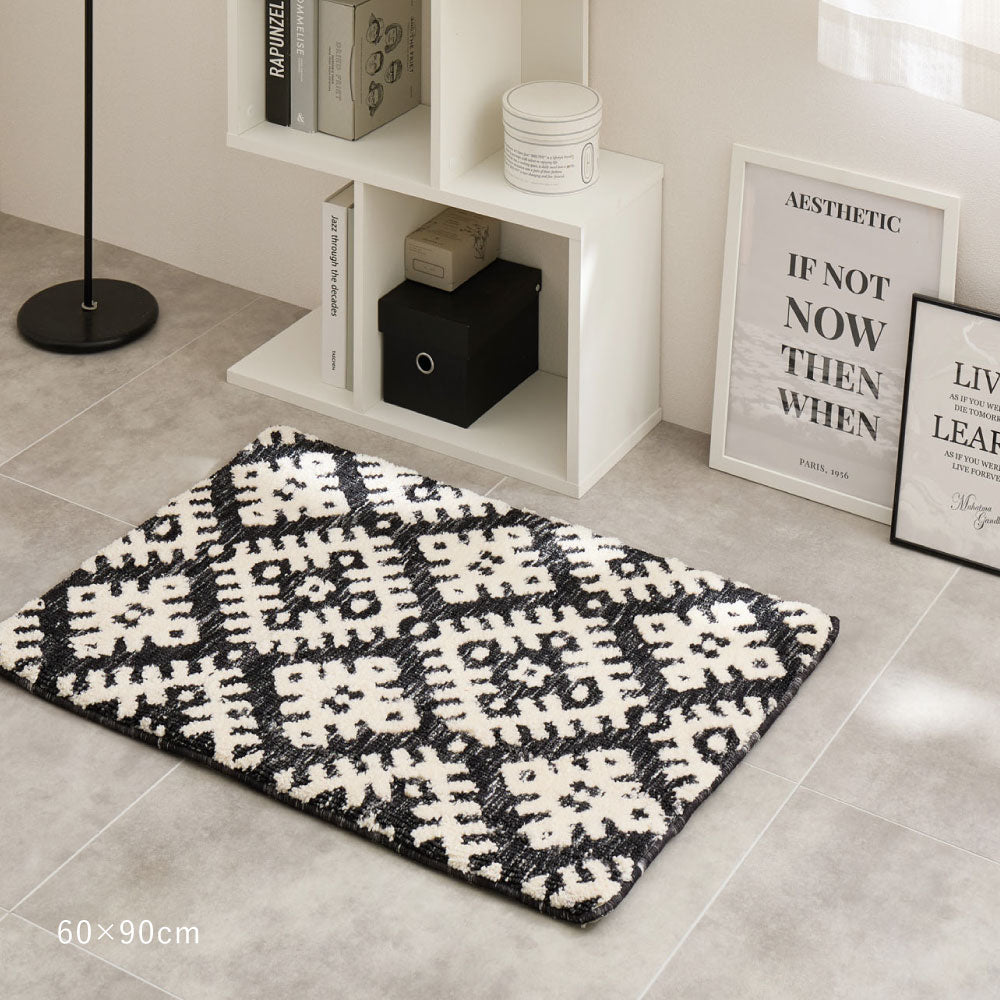 玄関マット 45×75cm シェニール インド製 ジャガード織 ウレタン入り モノトーン コンパクト