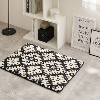 玄関マット 45×75cm シェニール インド製 ジャガード織 ウレタン入り モノトーン コンパクト