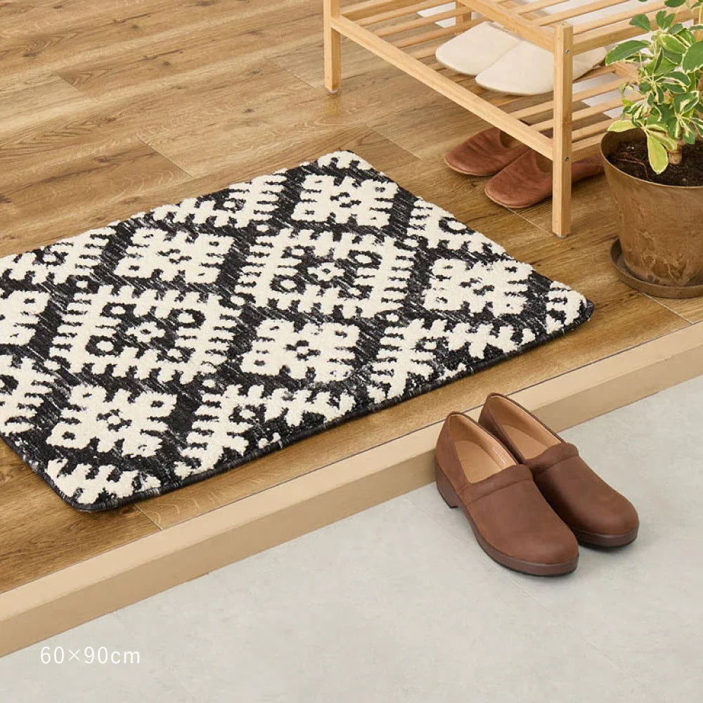 玄関マット 70×120cm シェニール インド製 ジャガード織 ウレタン入り モノトーン おしゃれ