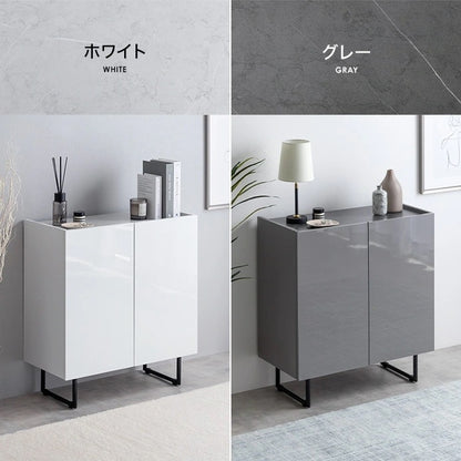 キャビネット 鏡面 2way 幅70cm 可動棚 シンプルモダン リビング 寝室 多用途収納