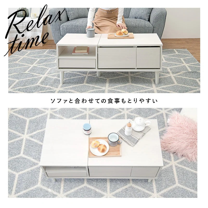ドレッサーテーブル 2way 幅95cm ミラー付き 引き出し付き ローテーブル兼用 化粧台 机