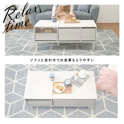 ドレッサーテーブル 2way 幅95cm ミラー付き 引き出し付き ローテーブル兼用 化粧台 机