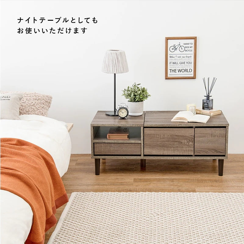 ドレッサーテーブル 2way 幅95cm ミラー付き 引き出し付き ローテーブル兼用 化粧台 机